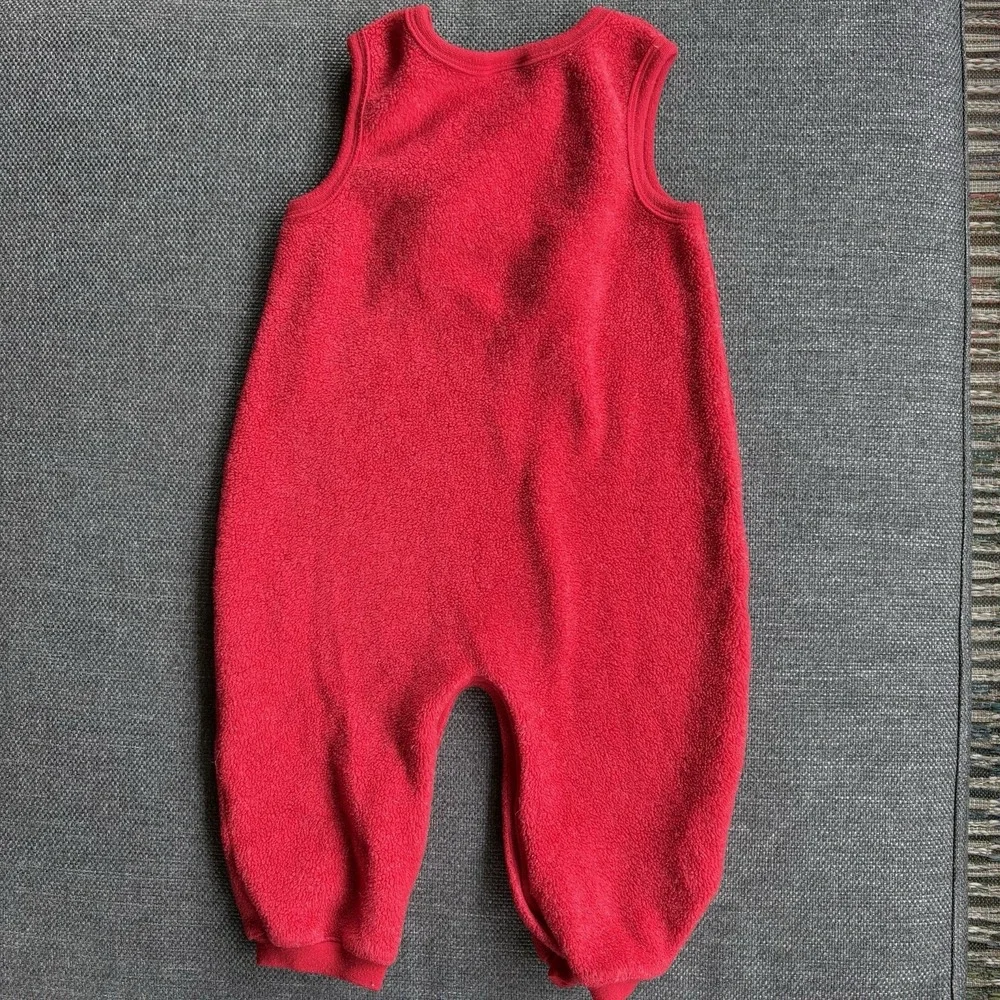 Vintage Y2K Carter's Embroidered Canoe Bear Fleece Romper Overalls Size 12-18M